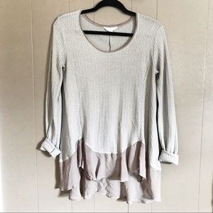 Beige long sleeve high-low date night top